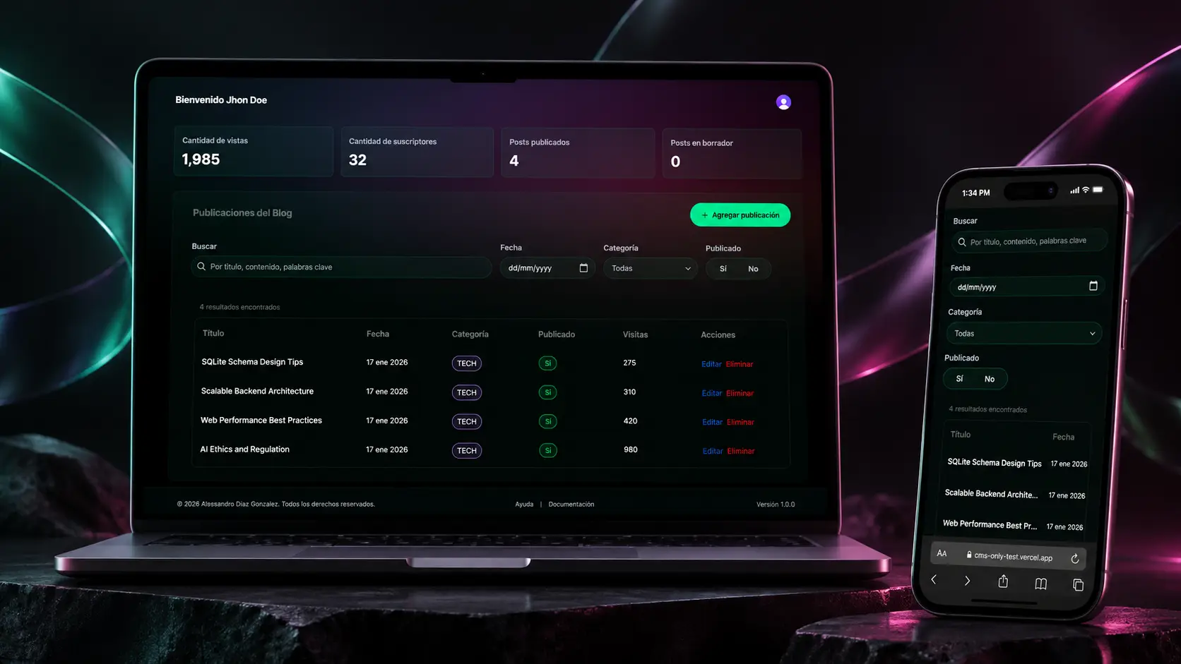 Panel del CMS personalizado para gestionar contenido desde una sola interfaz