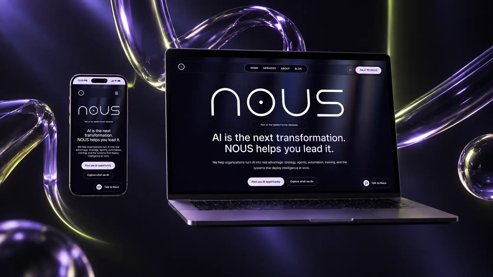 Diseño de la web de NOUS, con tipografía protagonista y una identidad digital propia